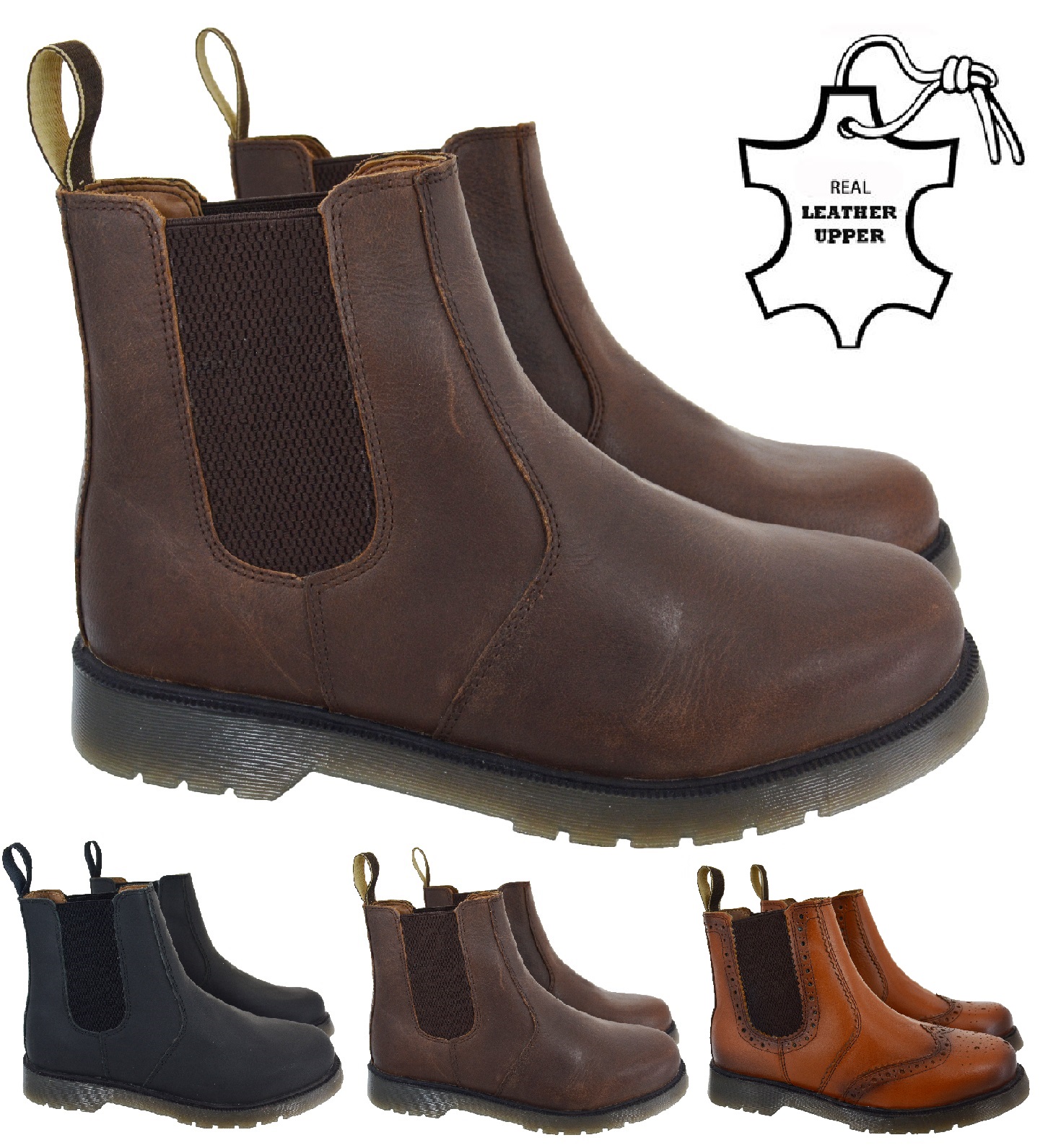 MENS LADIES SLIP ON LEATHER DEALER CHELSEA GUSSET ANKLE WORK SHOES